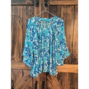 NWT Umgee womens large blue and white floral flowers flowy blouse top